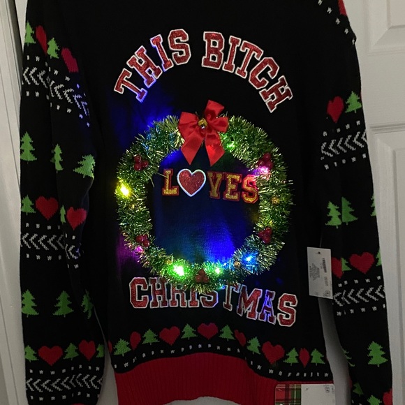 Spencer's Black Christmas Sweater with Wreath and Heart Design - Picture 2 of 2